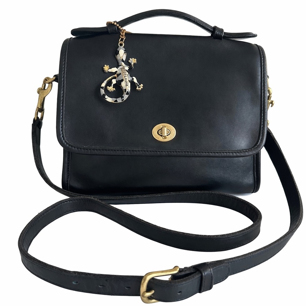 Vintage Coach Court Bag 9870 – Black Leather Crossbody Shoulder Bag